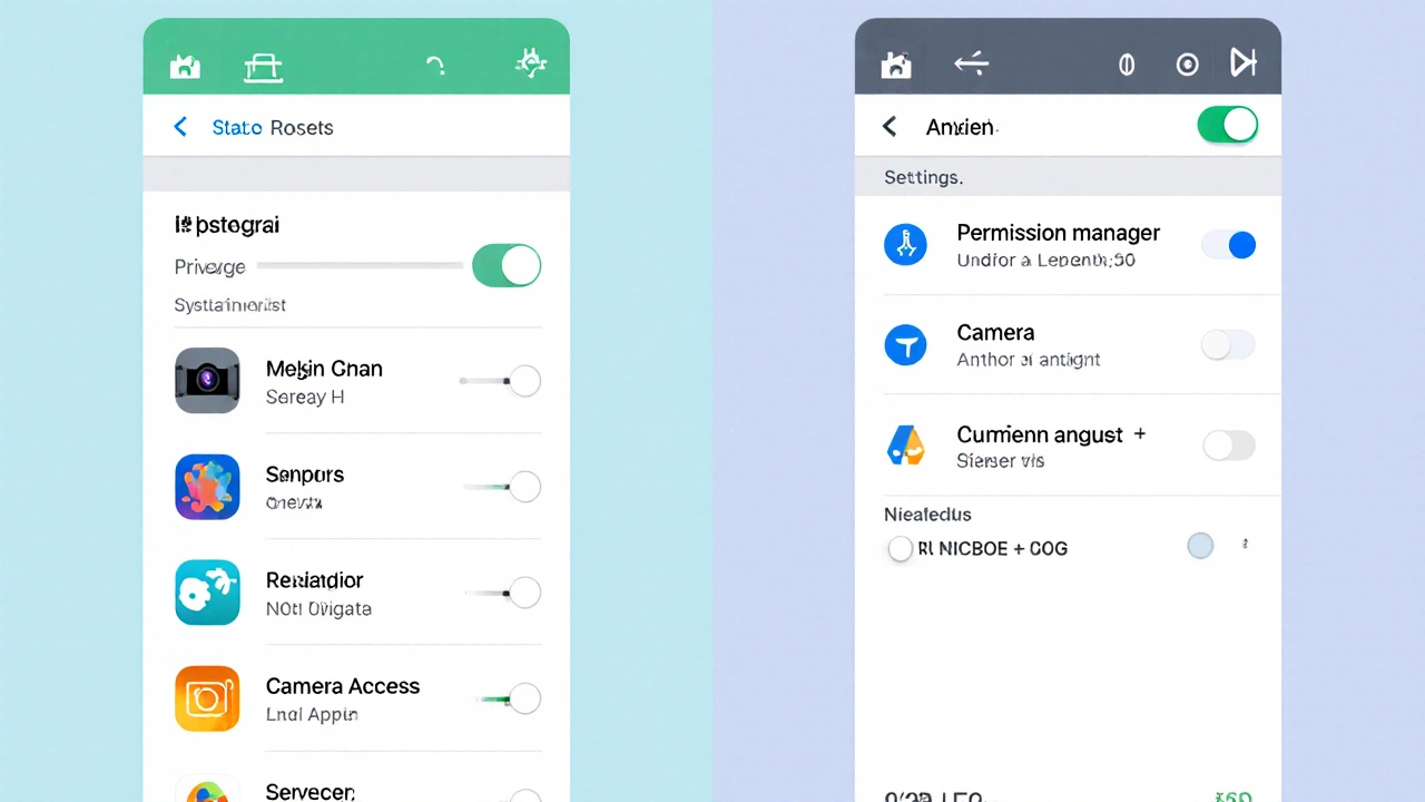 Side‑by‑side illustration of iOS and Android camera permission screens.