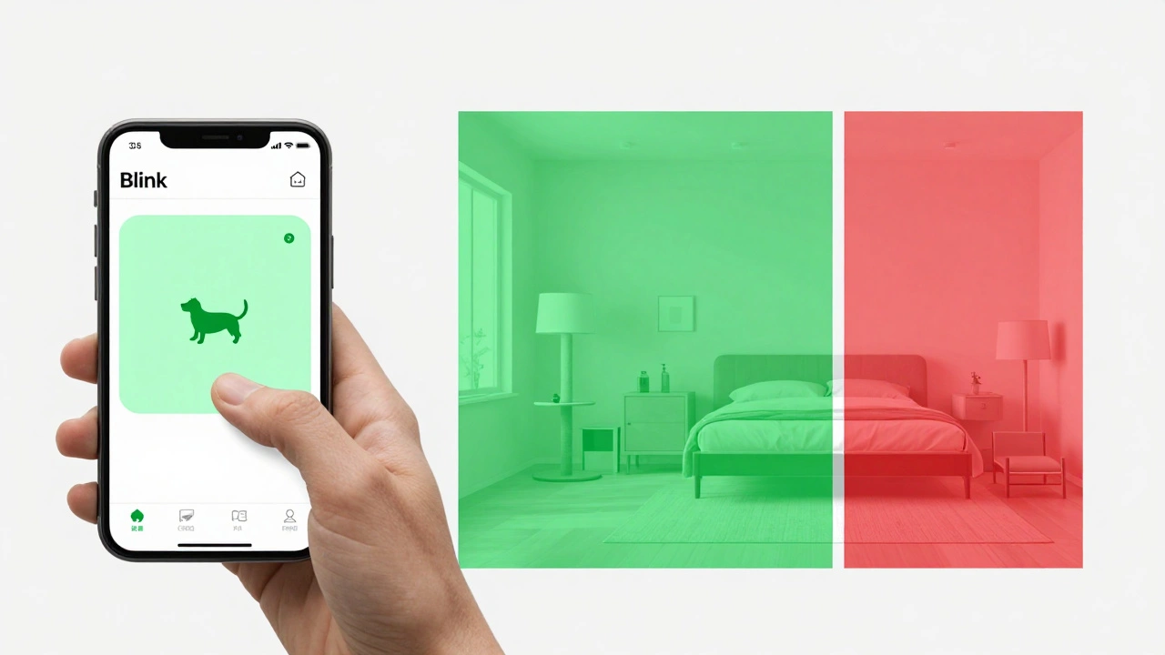 A smart home interface showing customized motion zones to avoid pet-triggered alerts.