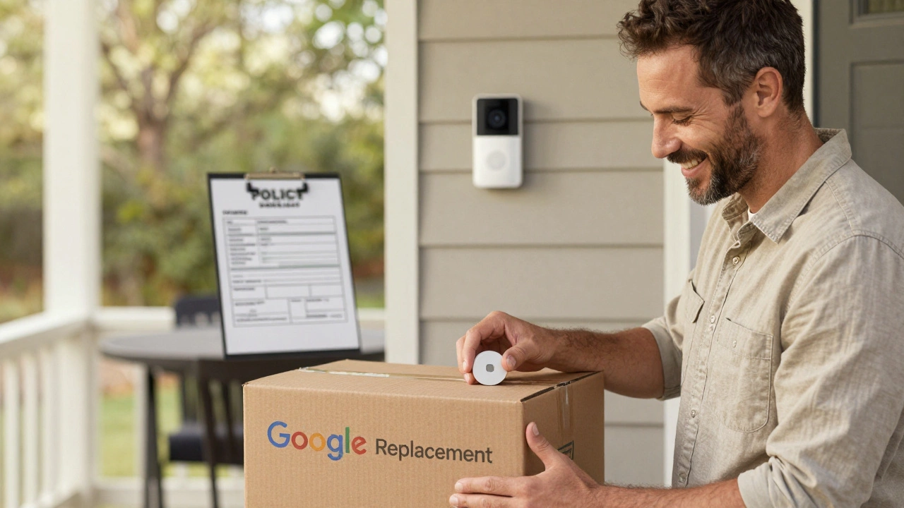 A homeowner receiving a free replacement Nest Doorbell from Google after theft.
