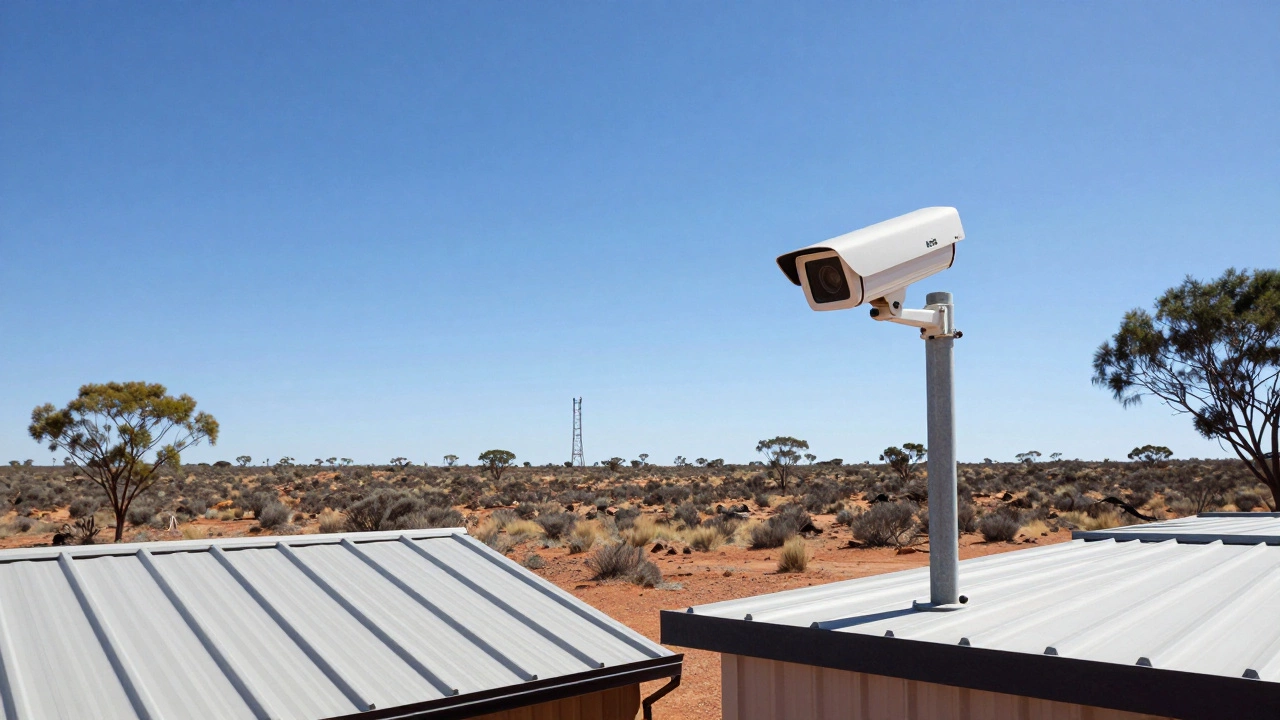 A cellular camera on a remote cabin uses mobile network towers for live video without Wi-Fi.