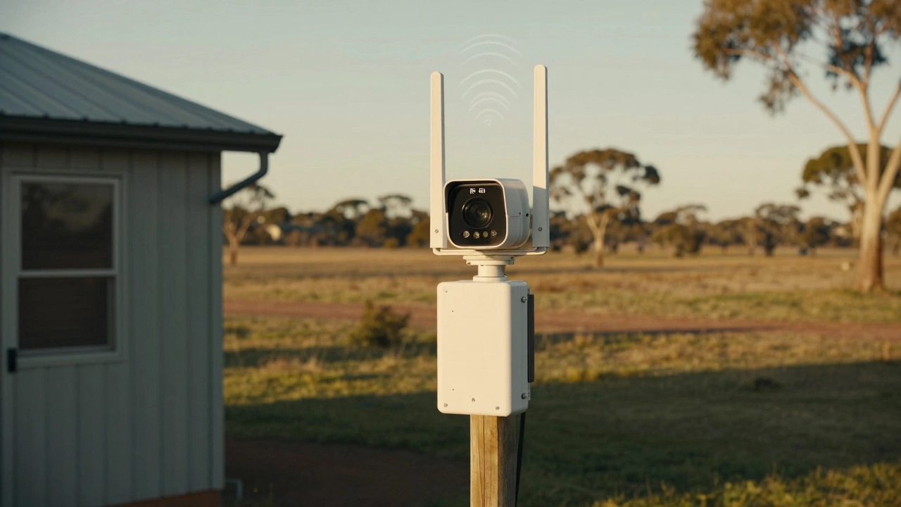 An RF security camera transmits video over 800 feet to a receiver unit with no Wi-Fi needed.