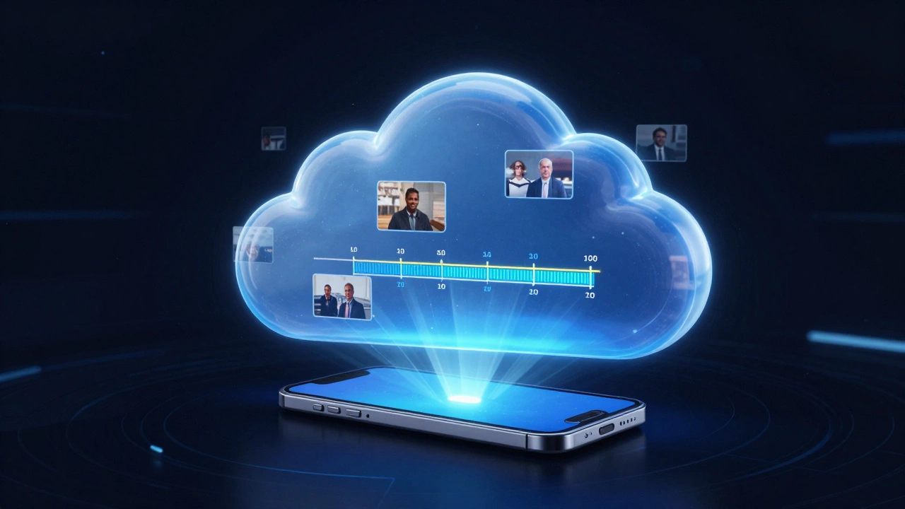 Conceptual representation of cloud video storage with a glowing blue cloud.
