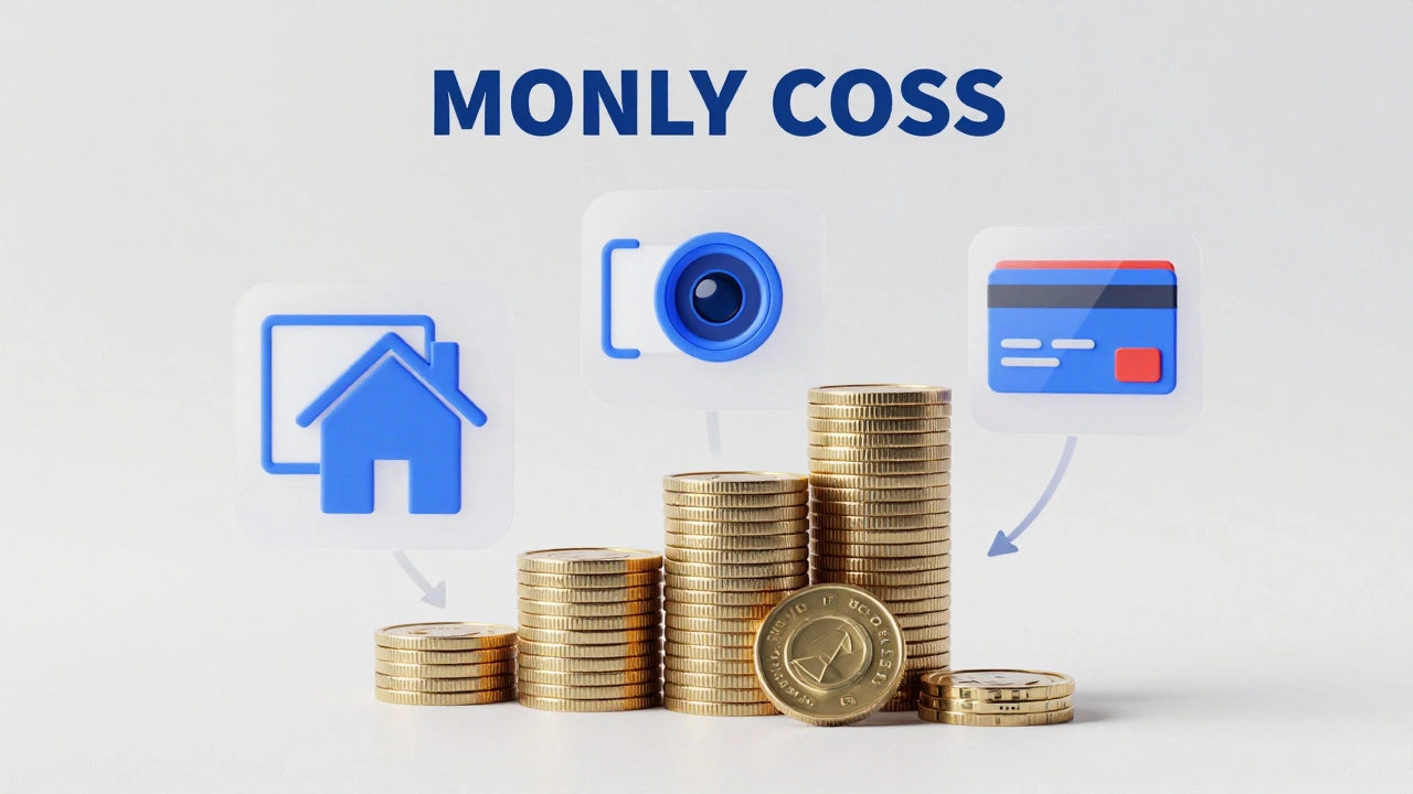 Conceptual illustration of stacked coins and icons representing hidden security costs