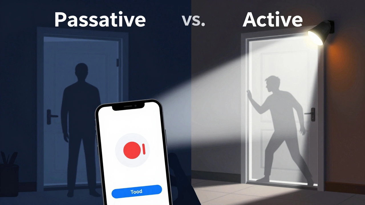 Contrast between passive recording and active alarm deterrence