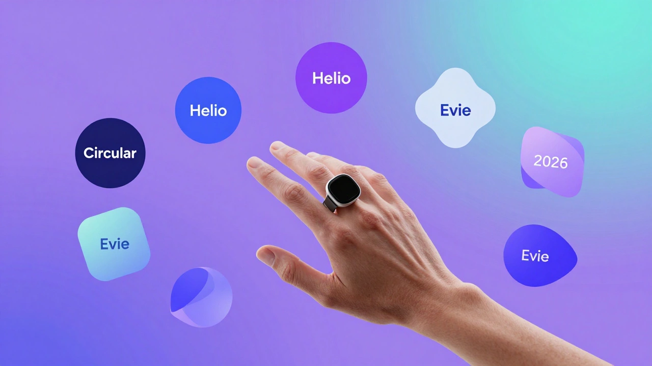 Hand reaching for abstract shapes representing smart ring brands