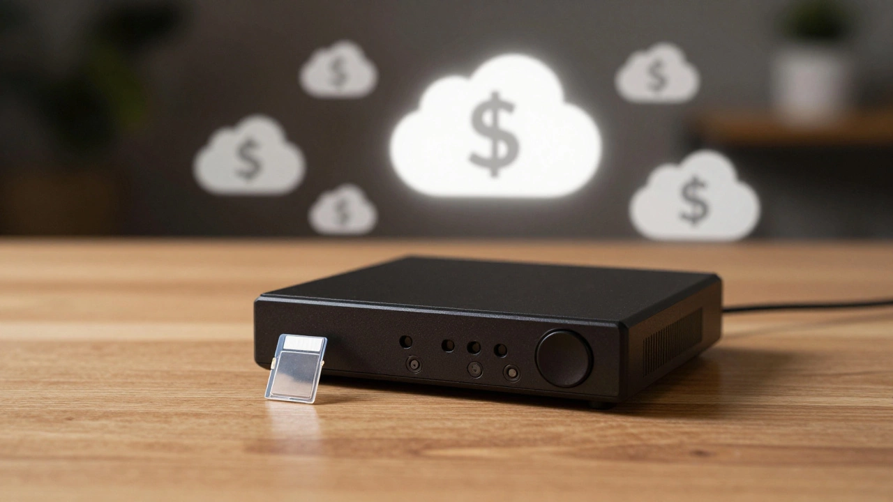 Local storage devices like SD cards contrasted with fading cloud subscription icons