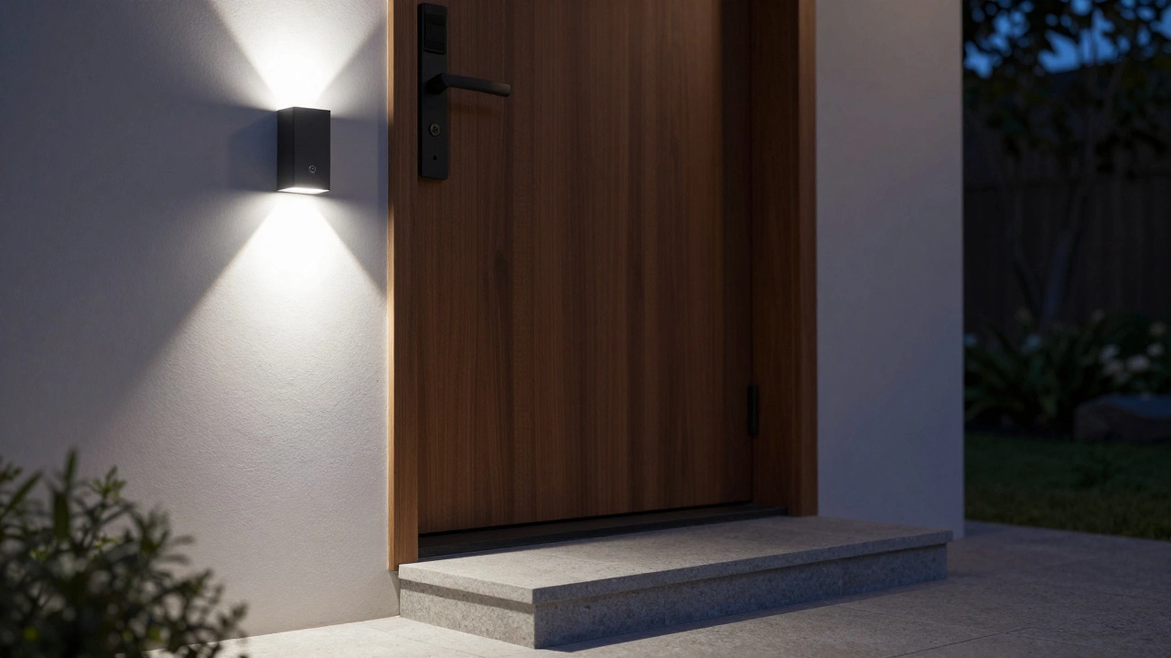Well-lit front entrance with even LED lighting for safety