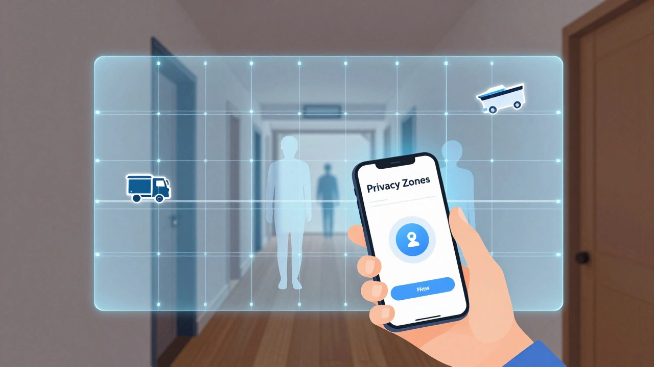 Digital grid overlaying a hallway to symbolize data privacy concerns