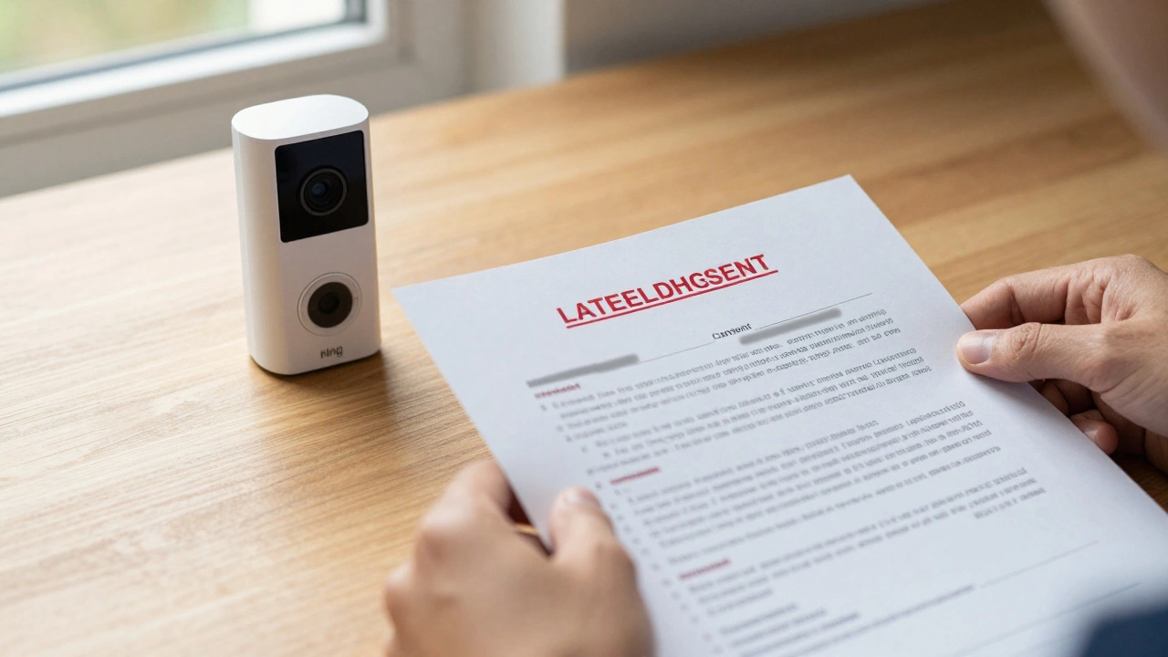 Lease agreement document placed next to a smart doorbell device