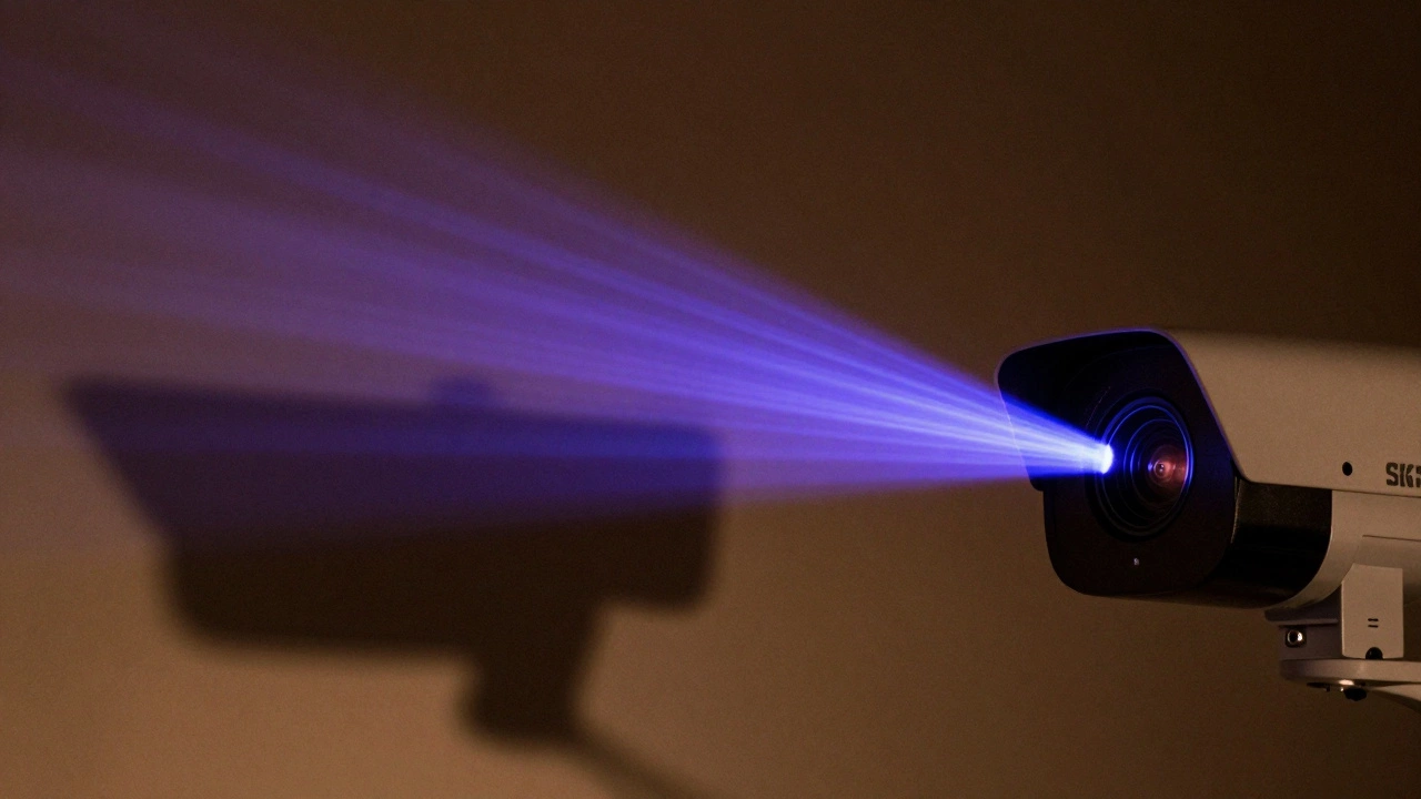 Night vision camera emitting IR light revealing shadows