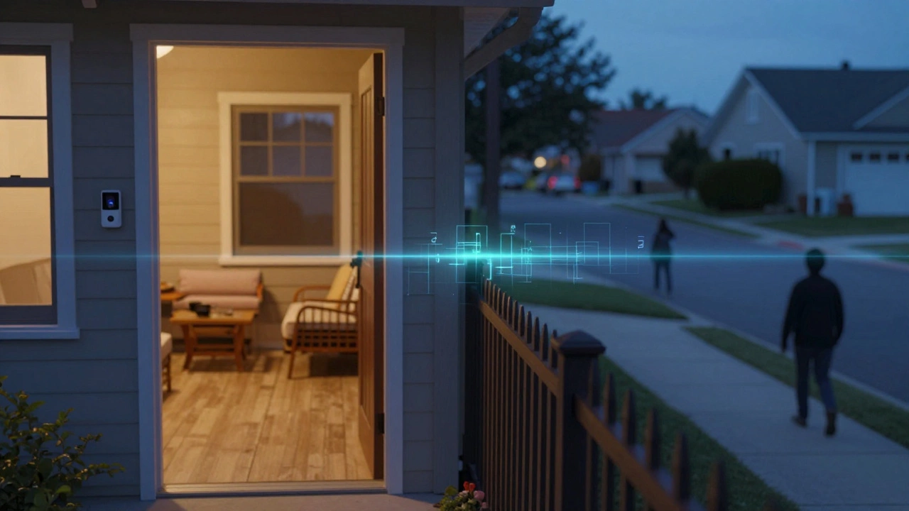 Visual metaphor showing camera recording inside vs outside property boundaries