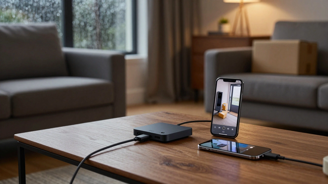 Blink Sync Module with USB drive on table showing saved video clip
