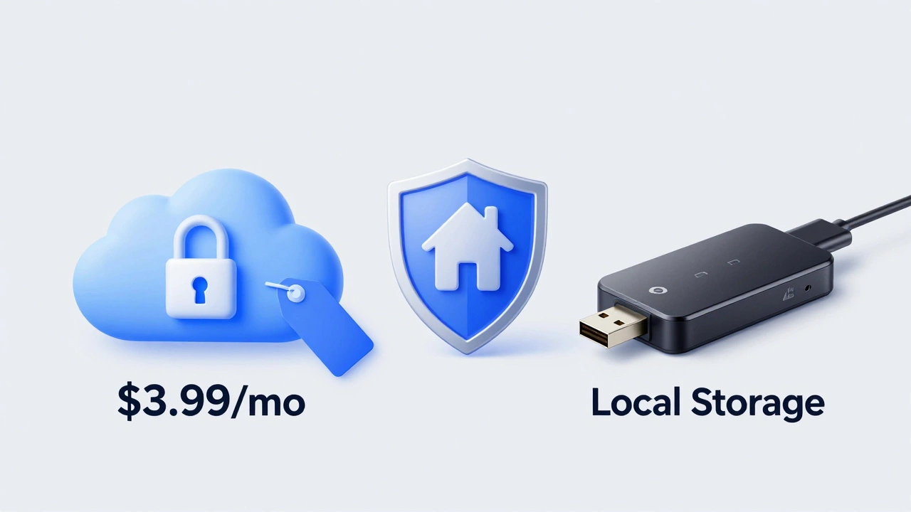 Comparison graphic of cloud subscription vs local USB storage options