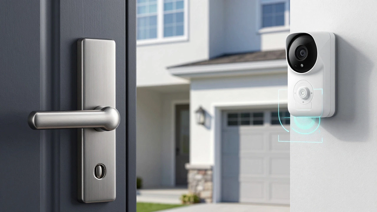 Secure deadbolt and smart camera protecting a home garage
