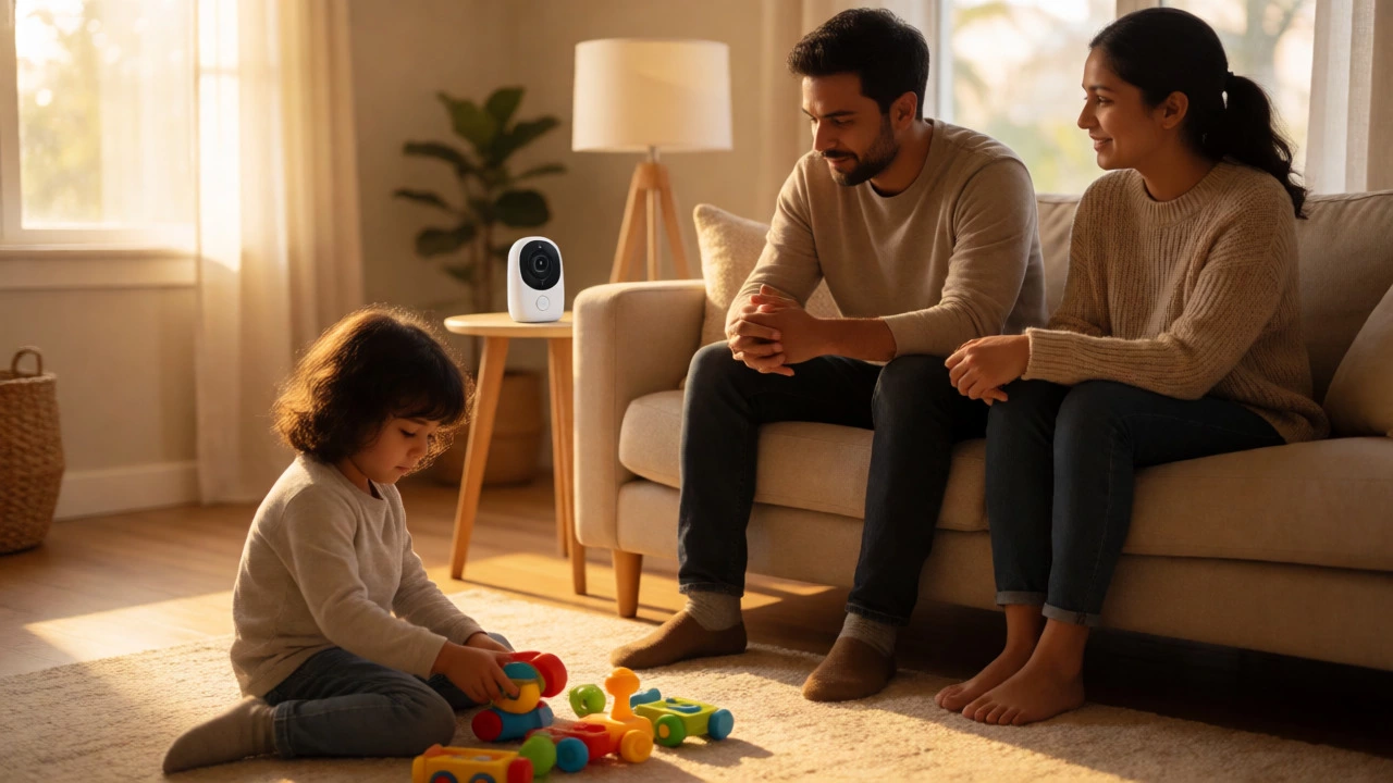 Child playing freely with baby monitor switched off