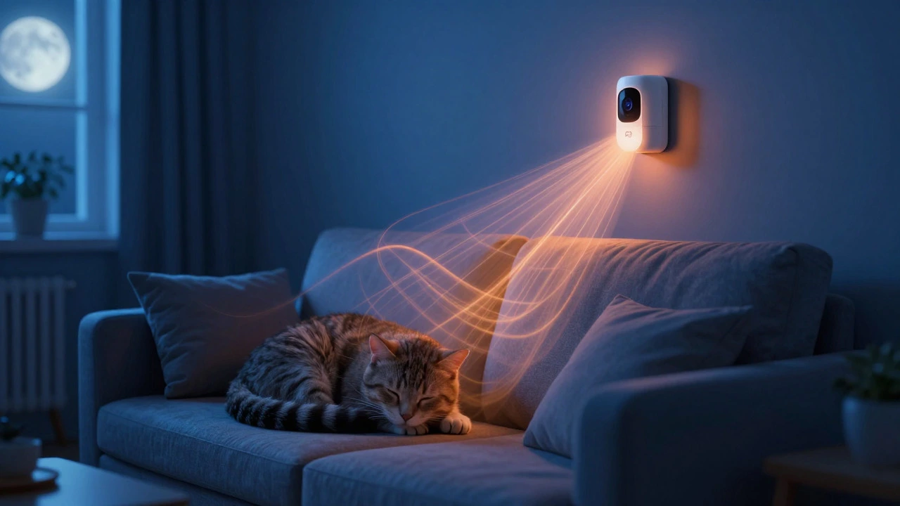 Infrared heat waves from a cat triggering a wall-mounted motion sensor