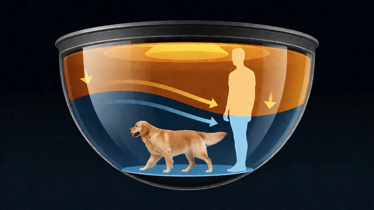 Diagram showing how a pet-immune sensor ignores low-level animal movement.
