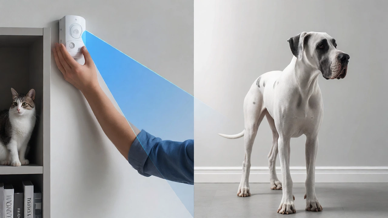 Installing motion sensor high up above a large dog